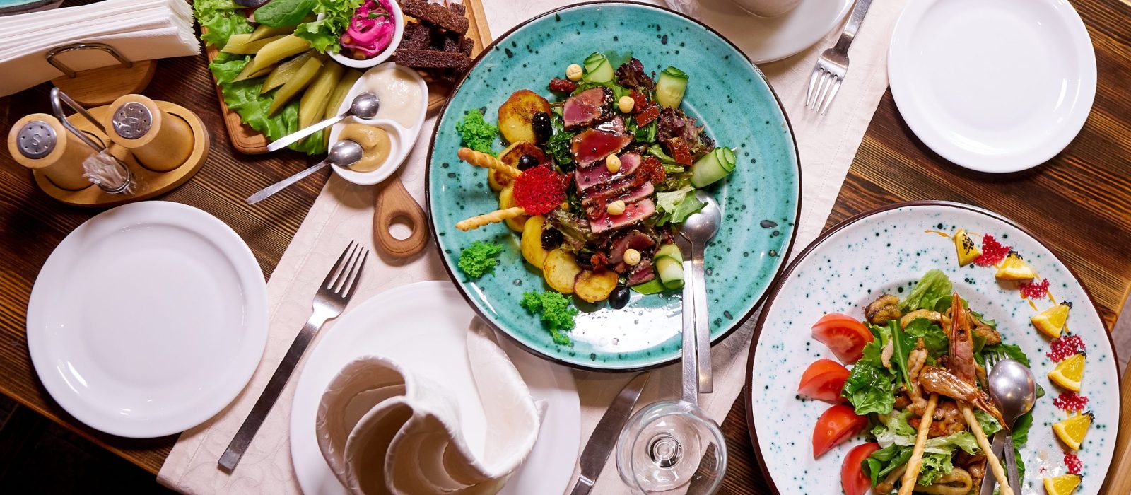 Table setting for a banquet or dinner party.